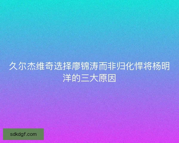 久尔杰维奇选择廖锦涛而非归化悍将杨明洋的三大原因