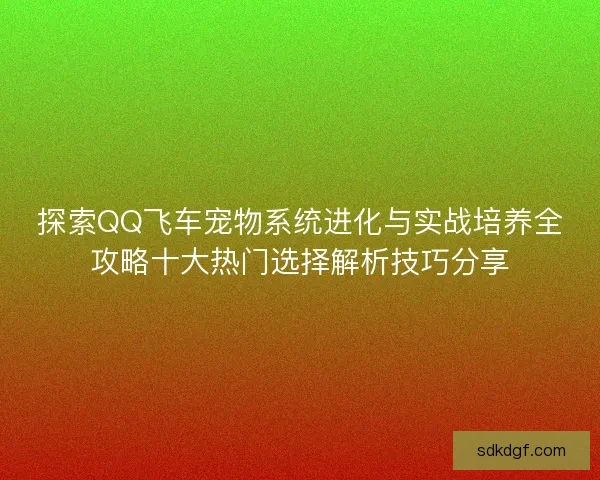 探索QQ飞车宠物系统进化与实战培养全攻略十大热门选择解析技巧分享